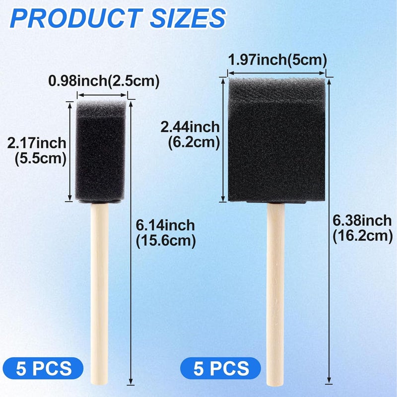 SmallCat 10 PCS Foam Paint Brushes, 1" 2" Foam Sponge Brushes for Varnishes, Reusable Sponge Brushes with Wood Handles for Painting, Staining, and DIY Crafts - Black - Image 2